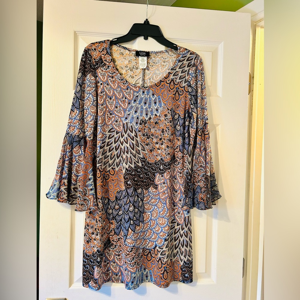 MSK Women's Blue and Orange Paisley Tunic
